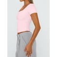 thumbnail image 6 of Gynyvoja Women'S Short Sleeve Tshirts Square Neck Cute Crop Tops Spring Summer Basic Tees Workout Going Out Pink XL, 6 of 9
