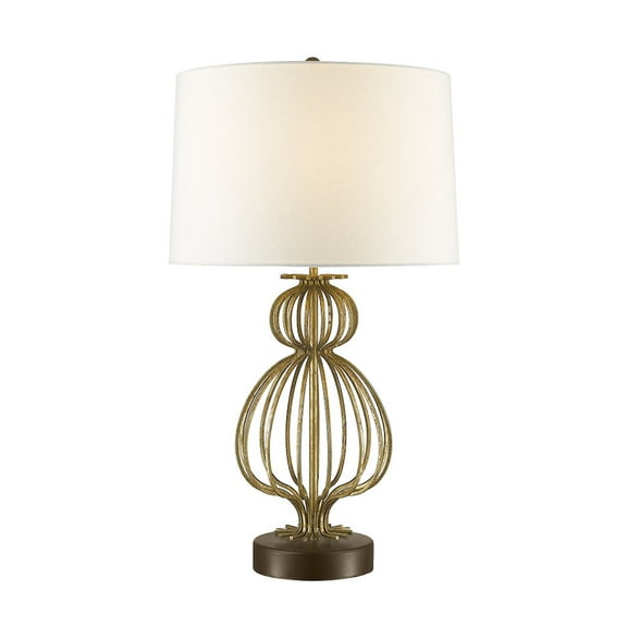 Lucas McKearn Lafitte Metal Table Lamp with White Linen Shade in Gold Leaf