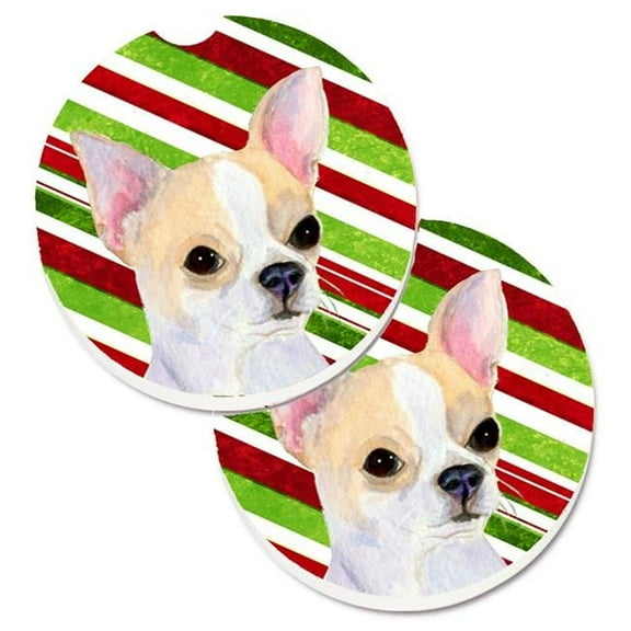 Chihuahua Candy Cane Holiday Christmas Set of 2 Cup Holder Car Coaster