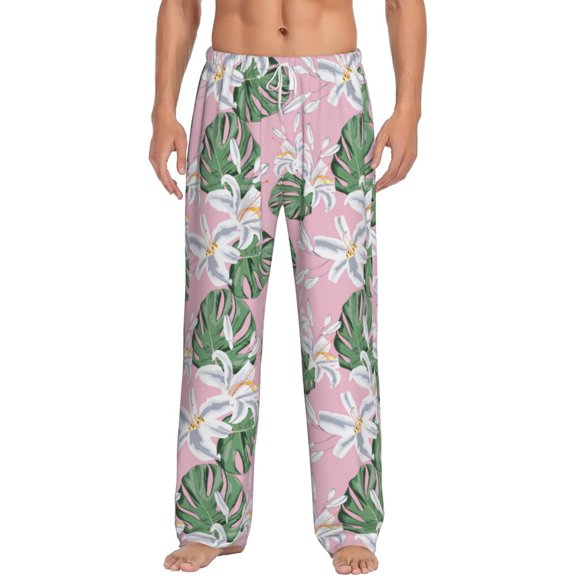 Daiia Lilies Flowers Men's Sleep Pant with Pockets and Drawstring,Pajama Pants-Small
