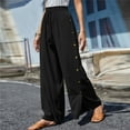 thumbnail image 2 of Bovemsi Women's Casual Pants Wide Leg Linen For Women Elastic High Waist Tie Side Split Beach Trousers, 2 of 5