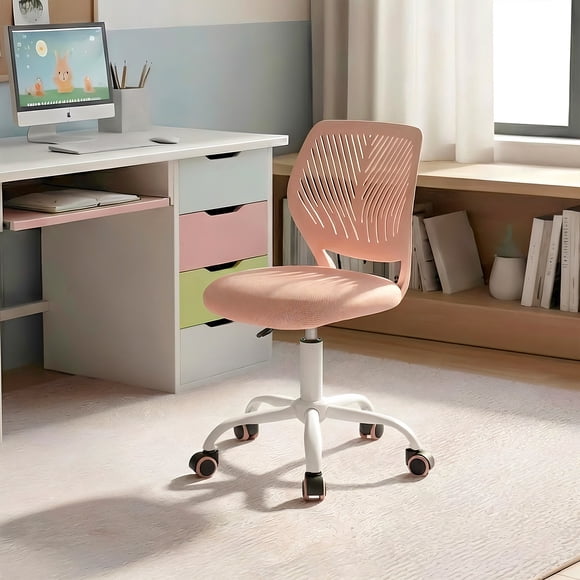 Silla para Niña HOMEMAKE FURNITURE Silla para Escritorio Ergonomica Giratoria Color Rosa Claro