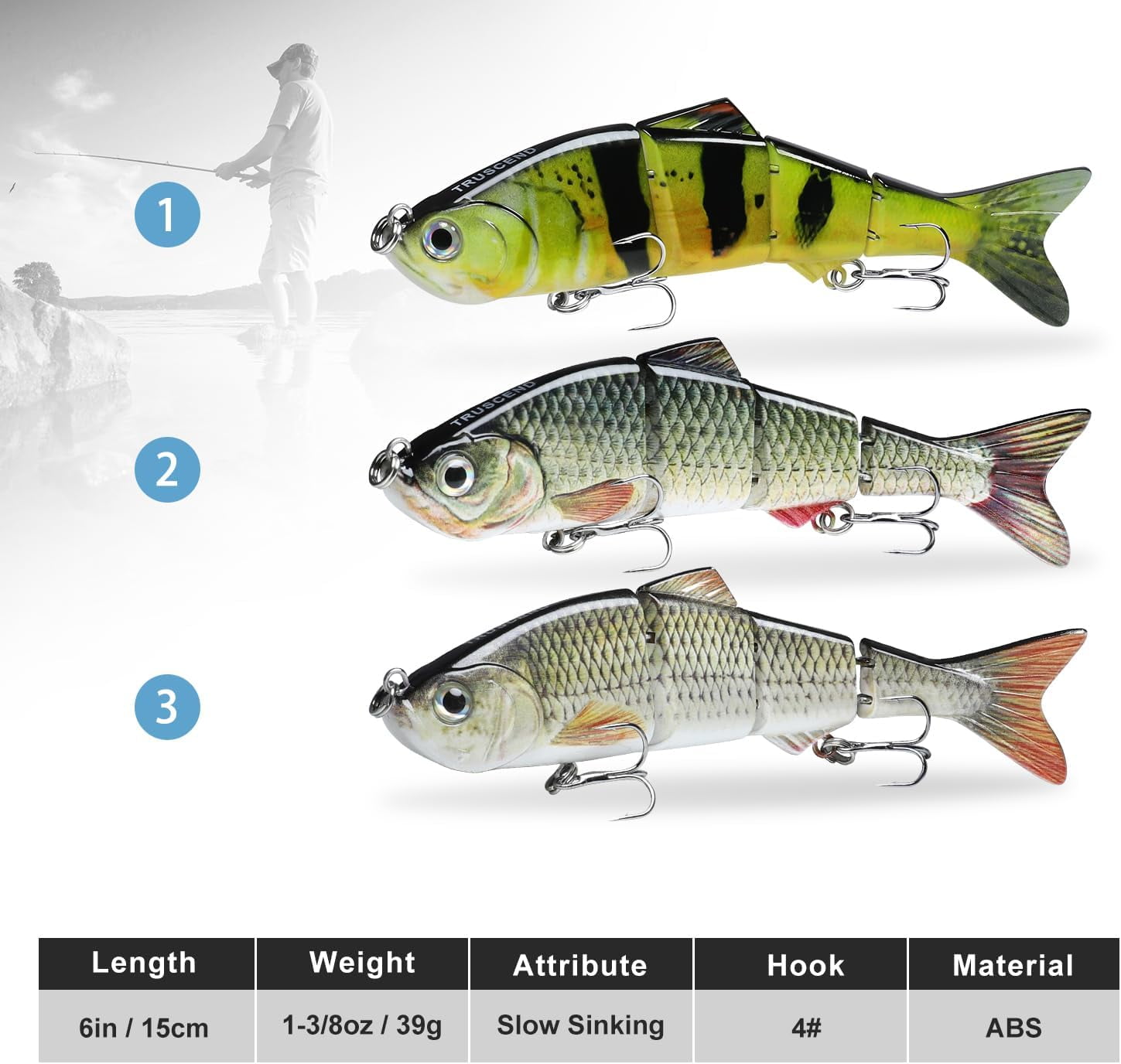 TRUSCEND Fishing Lures for Bass Trout Crappie, Lifelike Swim Baits Bass Fishing Gear Accessories for Walleye and Pike Slow Sinking Freshwater Saltwater Jigs, Amazing Fishing Gifts for Men