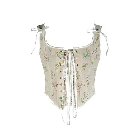

Women Lace Up Vest Vintage Sexy Floral Push Up Bustier Corset Crop Top Tank Cami Summer Streetwear for Woman Girl