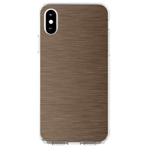 DistinctInk Clear Shockproof Hybrid Case for iPhone X / XS (5.8" Screen) - TPU Bumper, Acrylic Back, Tempered Glass Screen Protector - Brown Stainless Steel Image - Printed Image of Stainless