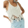thumbnail image 2 of Yubnlvae White Women‘S Fringe Western Tassel Tank Tops Sleeveless V Neck Crochet Crop Top Boho Knitted Spaghetti Straps Vest, M, 2 of 6
