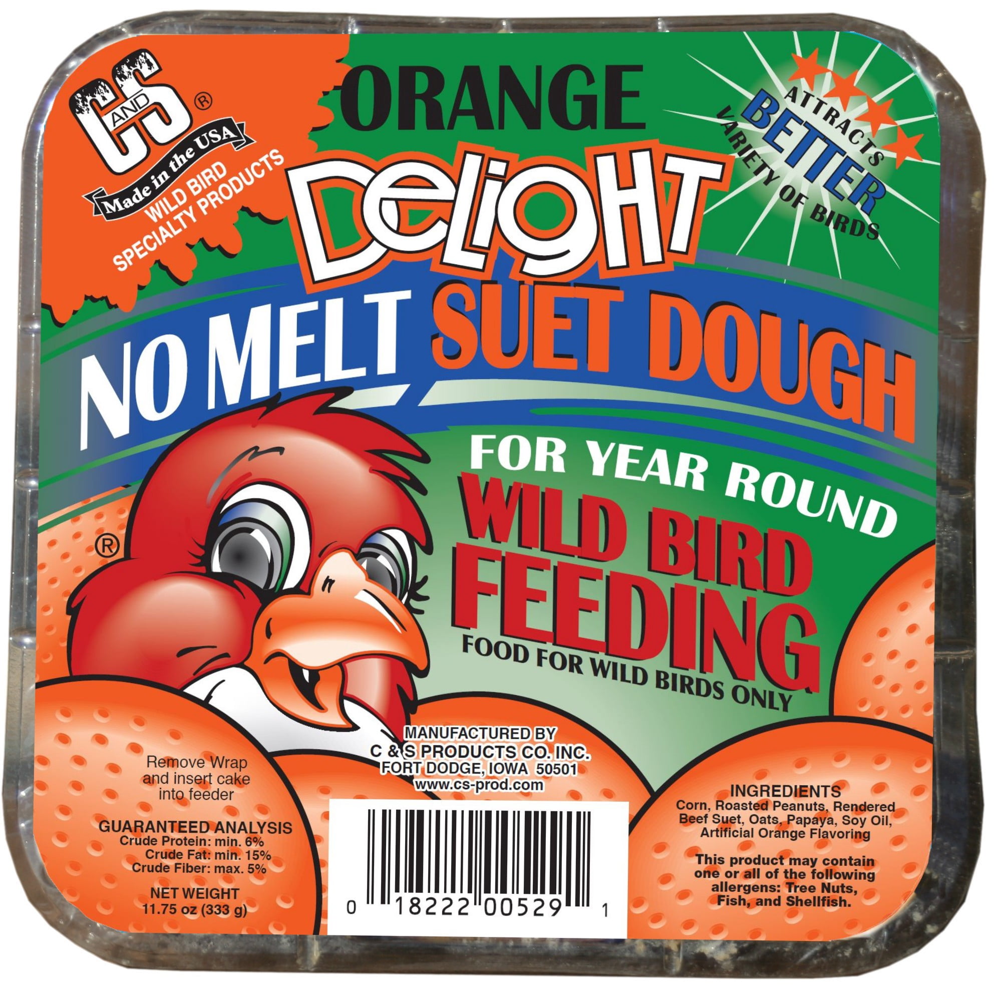 C&S Orange Delight, 11.75 oz, Fresh Wild Bird Suet, 12 Pack