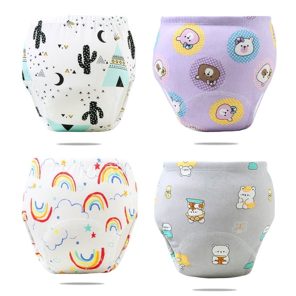 4 Pack Soft Cotton Potty Training Underwear for Toddler Boys Girls, Airy Leak-Proof Waterproof Pants, Washable Absorbent with Cartoon Characters, 2T 3T 4T