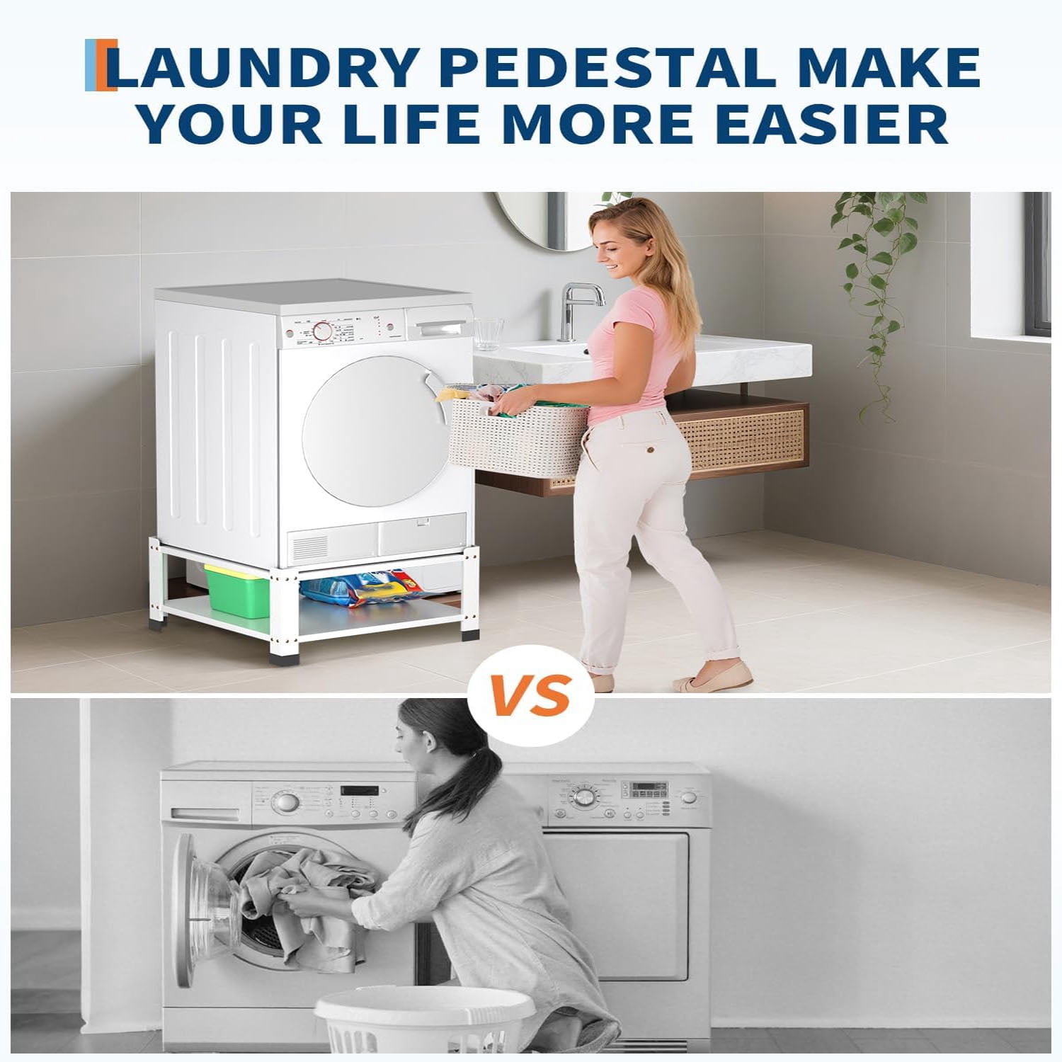 Gaderth Washer Dryer Pedestal With Storage Shelf, Washer and Dryer Pedestals 28.3 x 28.3 x 14 in, Washing Machine Pedestals Stand 800 lb Capacity Carbon Steel Laundry Pedestals, White