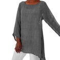 thumbnail image 4 of JUNWELL Hot Blouse Women Solid Color Cotton Linen O-Neck Long Sleeve Irregular Tunic Top Spring Summer Oversized Shirts, 4 of 6