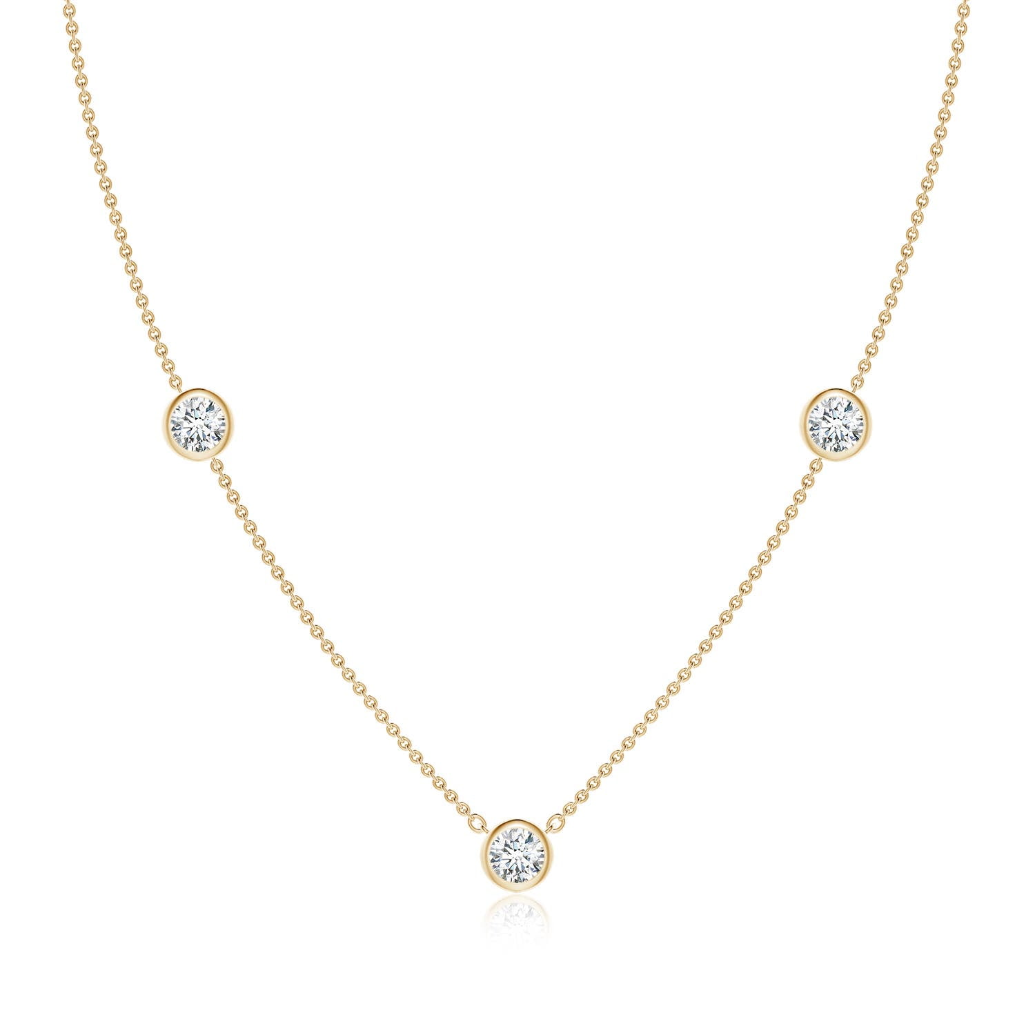 ANGARA IGI Certified Lab Grown 1.5 Ct Diamond Station Necklace for Women in 14K Yellow Gold (Size-5.1mm|Color-F-G|Clarity-VS) | April Birthstone, Anniversary, Jewelry Gift for Women