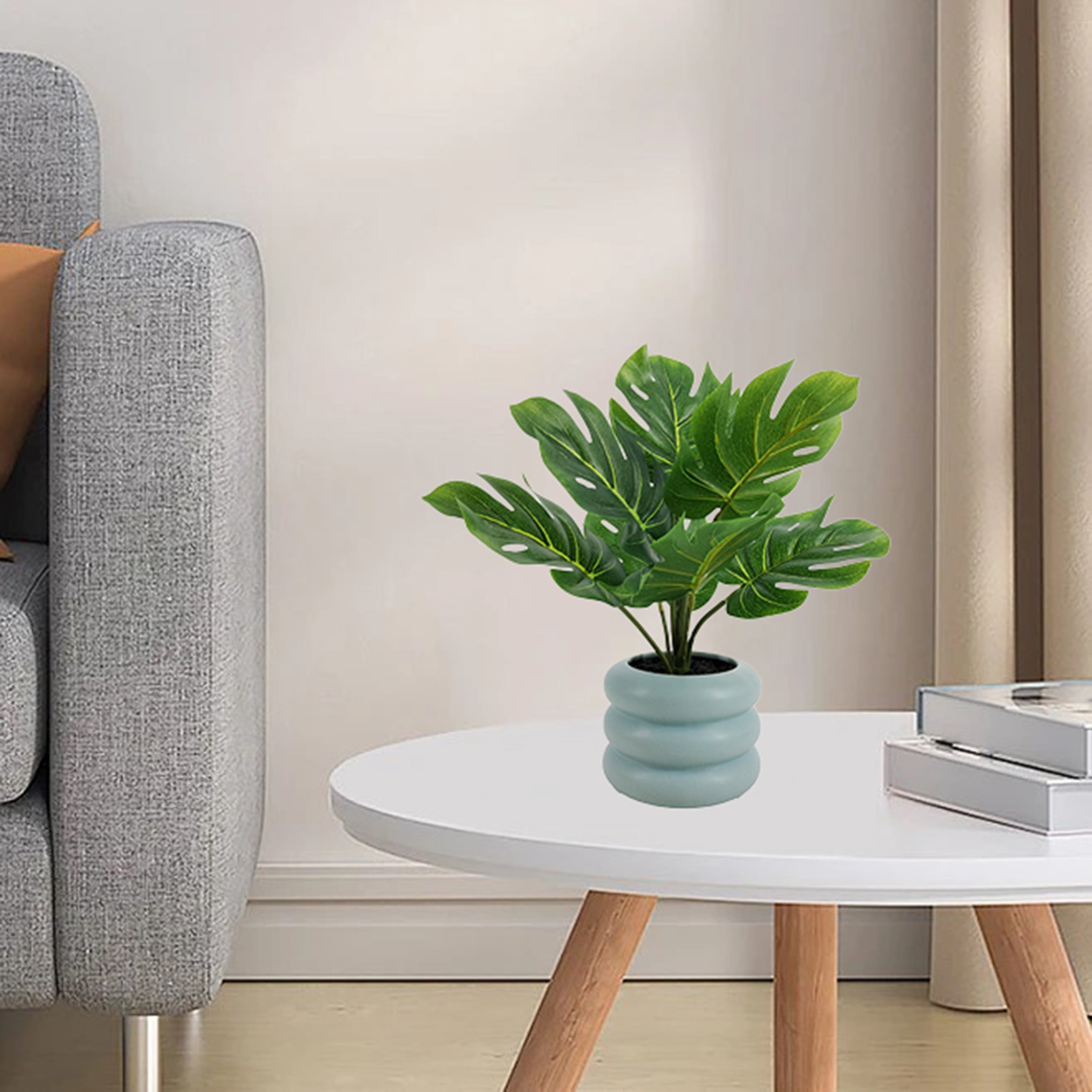 Mainstays 13.5'' Indoor Artificial Monstera with Bubble Vase, Blue