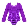 thumbnail image 4 of YONGHS Kids Girls Ballet Dance Shiny Metallic Gymnastics Leotard Figure Skating Dancewear Purple 12, 4 of 7