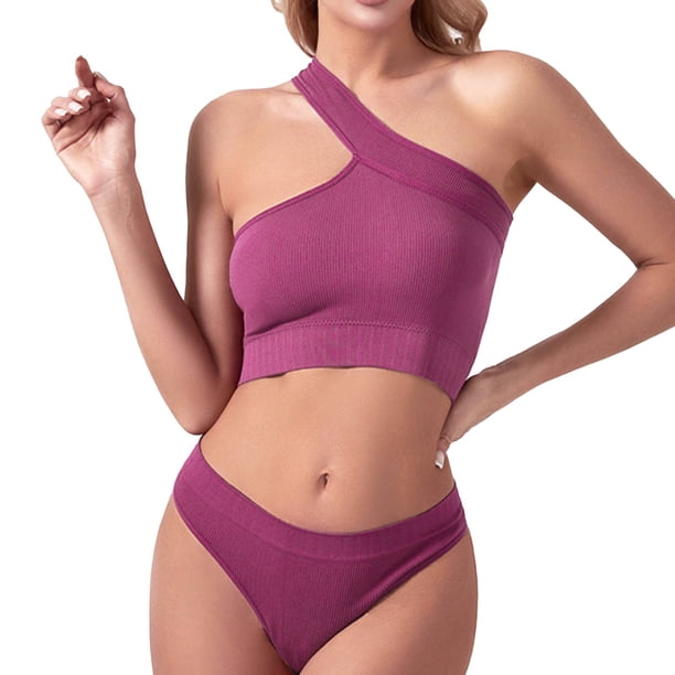 Gibobby Conjunto de pantalones de yoga Pantalones triangulares de hombro de color sólido para mujer Sujetador de yoga Espalda integrada Deportes y ropa interi(Rosa caliente,G)