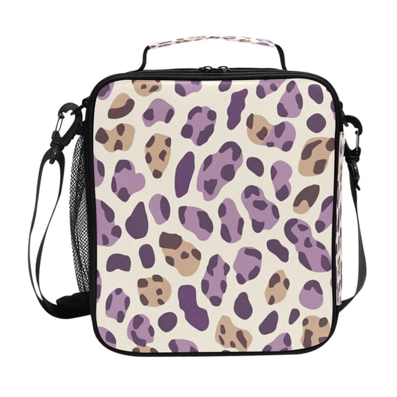 Purple Brown Leopard Skin Print Insulated Lunch Bag Reusable Lunch Box Lunch Container with Straps