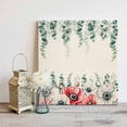 thumbnail image 4 of White Red Flower Framed Canvas Wall Art, Green Eucalyptus Leaf Vintage Linen Farm Plant Wall Art Painting for Living Room Bedroom Home Decor, 16”x16”, Office Artwork Print, 4 of 9