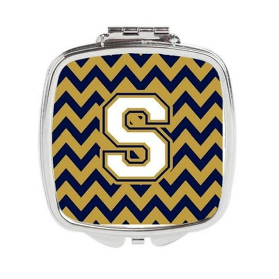 Carolines Treasures Letter S Chevron Navy Blue & Gold Compact Mirror - Navy Blue & Gold