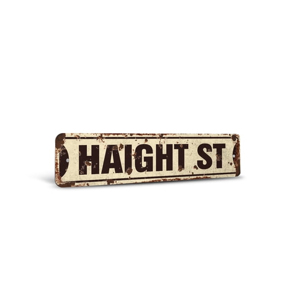 HAIGHT Vintage Style Rustic Street Sign – San Francisco Ashbury Road SF Retro Decorative Wall Sign for Home, Bar, Garage, or Outdoor Use | 6" X 24" Plastic Road Sign