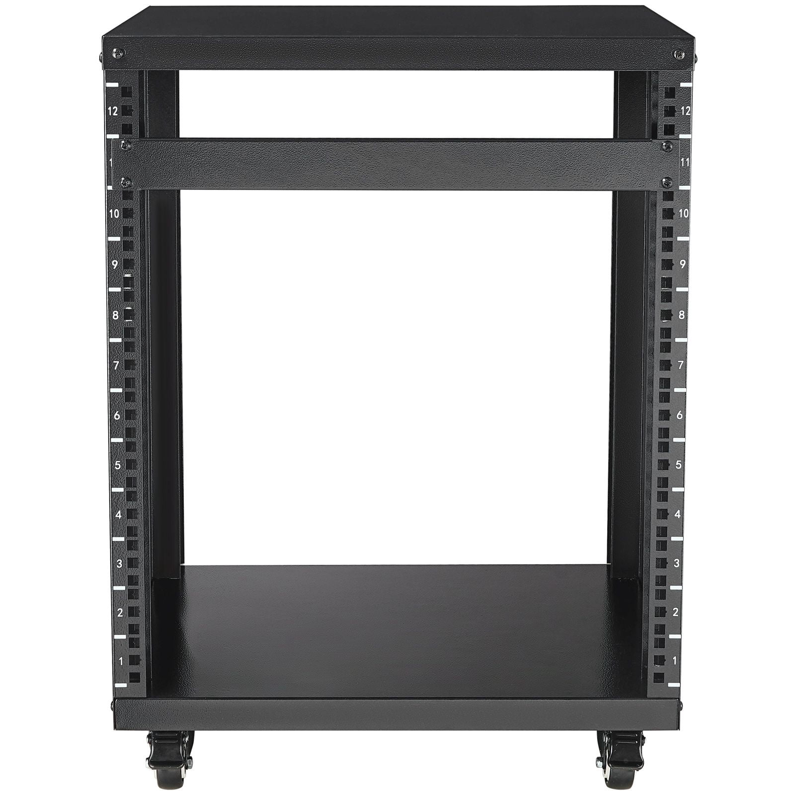 12U AV Rack Stand, 300 lbs Capacity, Network Stereo Recording Studio Rack with Lockable Caster Wheels Round & Square Holes, Special Vents for 19" Audio Video Musical & IT Equipment Mounting