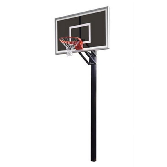 Champ Eclipse Steel-Smoked Glass In Ground Adjustable Basketball System, Scarlet