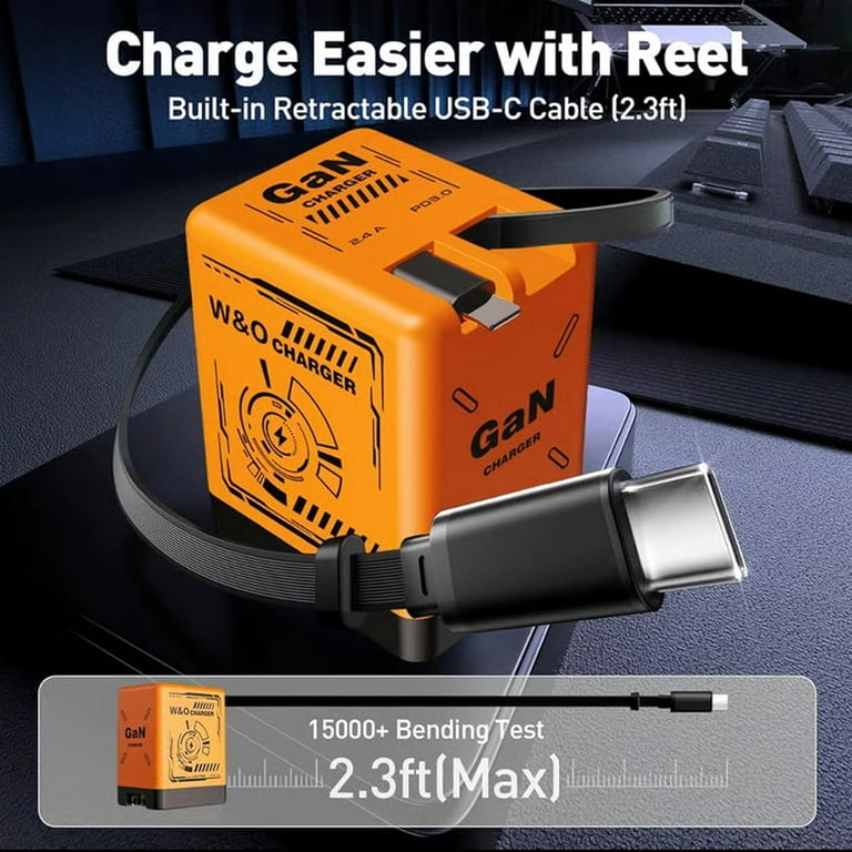 W&o 2 In 1 Gan Charger 2-in-1 Gan 120w Fast Charger, Retractable