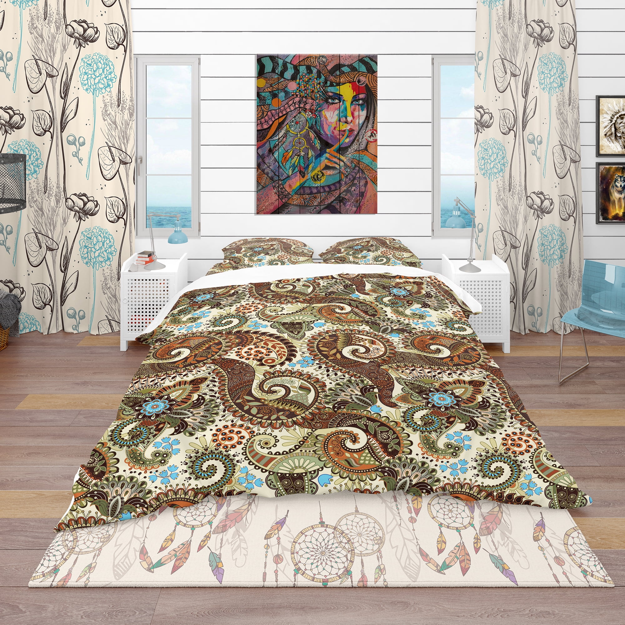 Designart 'Paisley Pattern with Fantasy Background' Vintage Duvet Cover Set