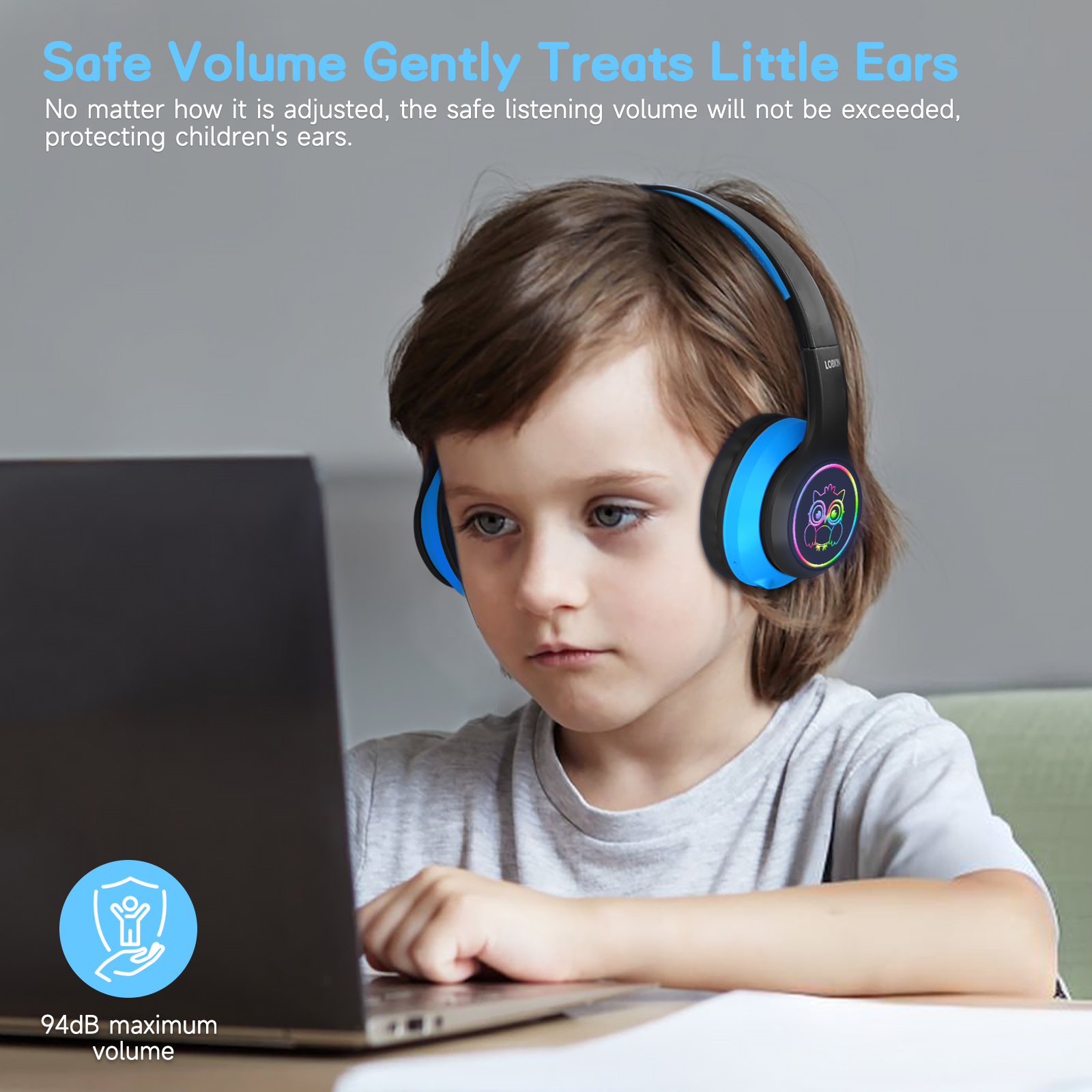 LOBKIN Kids Wireless Headphone Fashion Cute Headset for Girls Boys School/Travel/Tablet,Blcak