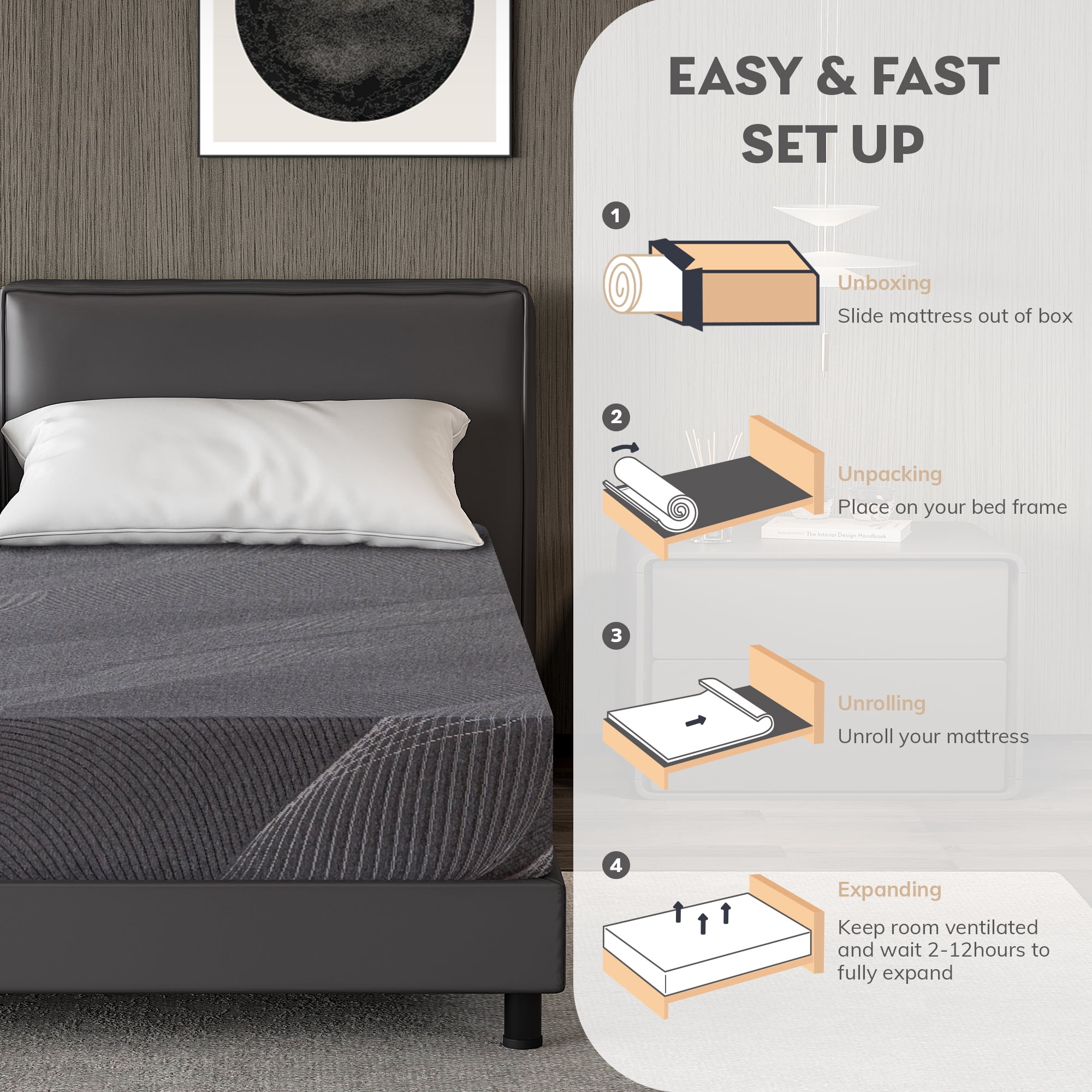 TechForma 6" Full Gel Memory Foam Mattress in a Box, Bed in a Box, Medium Firm Cooling Gel Infused for Pressure Relief & Back Pain, CertiPUR-US Certified