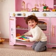 thumbnail image 5 of Wooden Play Kitchen for Kids, Pretend Toy Kitchen Set with Realistic Lights & Sounds, Versatile Storage, Fun Accessories, Perfect Gift for Ages 3+, Pink, 5 of 10