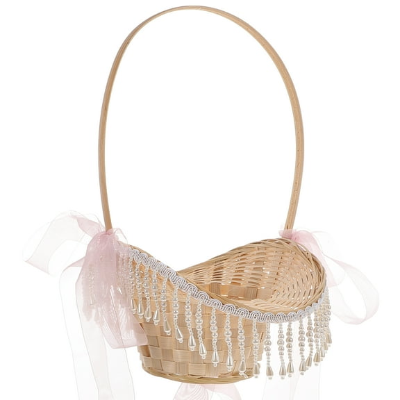 Woven Bamboo Flower Basket with Handle 1 Set Woven Storage Basket for Home Wedding and Garden Decor