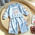 thumbnail image 2 of Curenmufel Playwear Girls Tracksuit Long Sleeve Crewneck Top and Long Pants 3T 4T (Light Blue,3-4 Years), 2 of 5