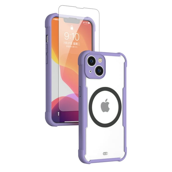 Upgrade Magsafe Compatible Phone Case for Apple iPhone 12 Pro Max with 1 Pcs Screen Protector, Hybrid Rugged Clear Back Cover Shockproof Case for Women Men - Purple