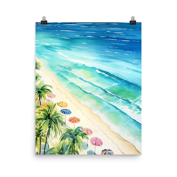 Miami Beach Print, Tropical Coastal Wall Art, Florida Seaside Print, Aerial Ocean View Decor, Turquoise Water Travel Artwork Home Decor #250, Unframed Poster Size 8x12