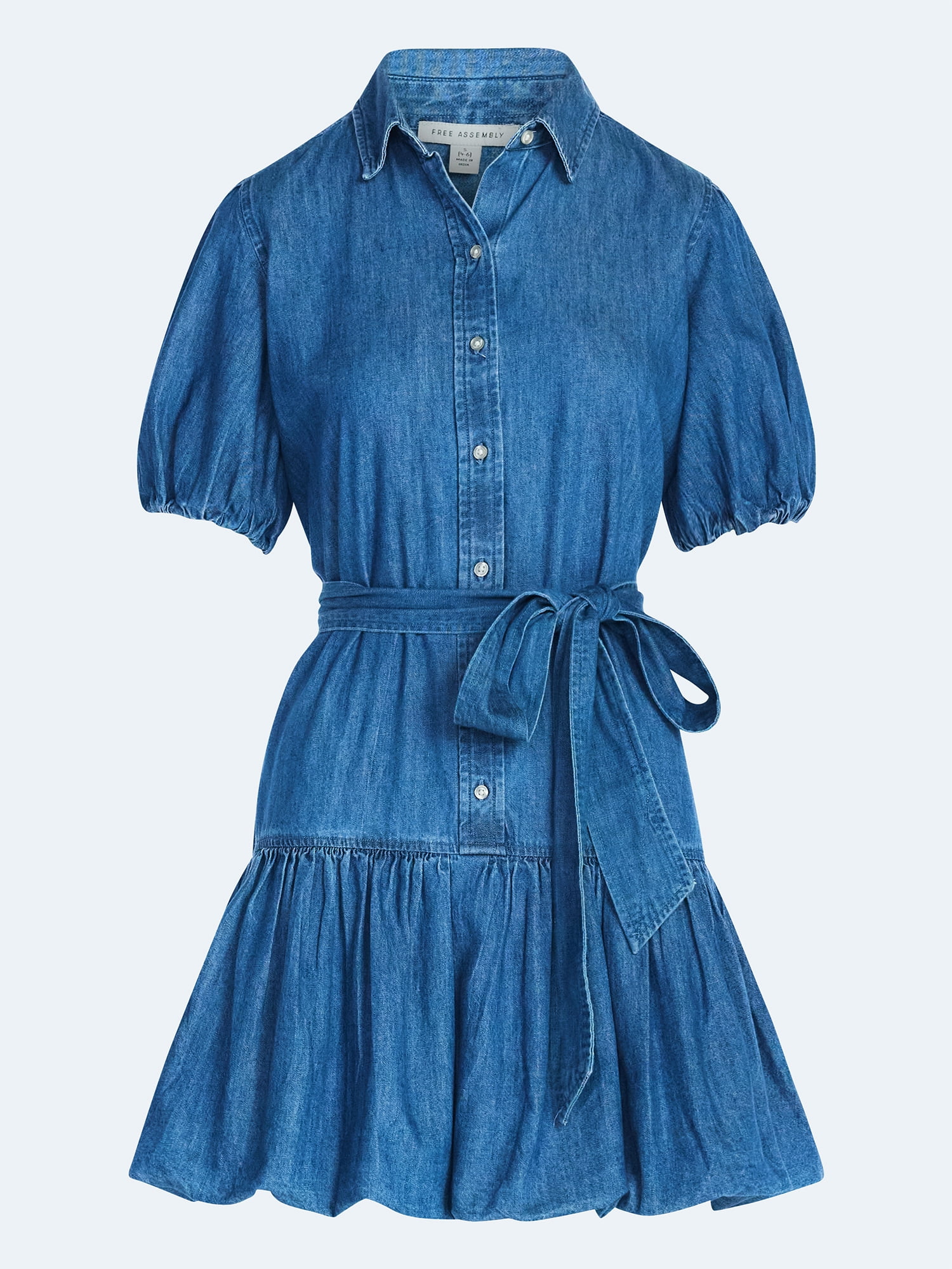 Free Assembly Women's and Women's Plus Cotton Mini Dress with Puff Sleeves, Sizes XS-4X