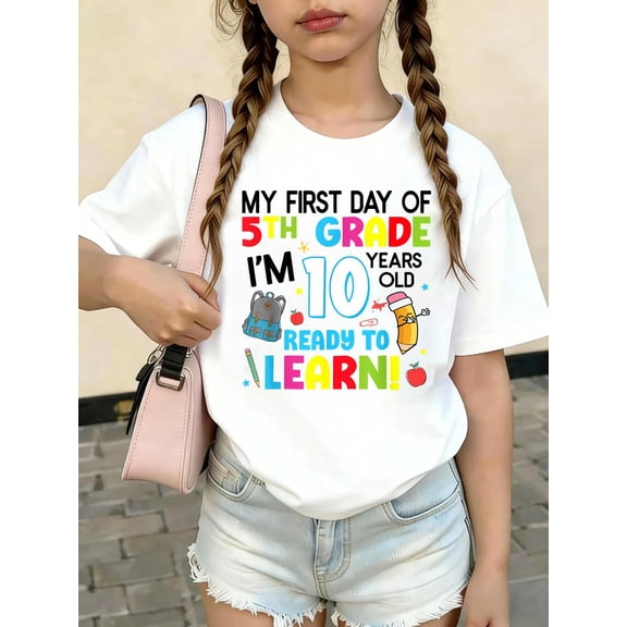 My First Day Of 5th Grade Back to school 5th Grade Girls Boy Kids Cotton Soft Playwear Graphic T-Shirt