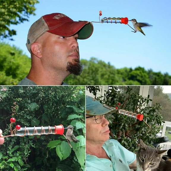 Hat Hummingbird Feeder Handheld Tube Feeder with Clips Red Berries Design Wild Bird Feeding Station Garden Party Decor Unique Birdwatching Accessory Easy Fill