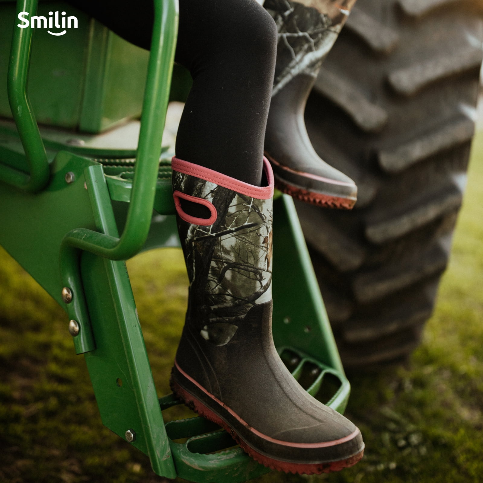 SMILIN Rain Boots for Women, Anti-slip Mid Calf Women Mud Boots, Camo, Size 6
