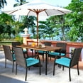 thumbnail image 3 of Gymax 7PCS Patio Dining Furniture Set Yard w/ Wooden Tabletop Turquoise Cushions, 3 of 10