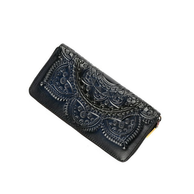 Sonducket Cartera de cuero genuino, monedero largo, bolsos de mano Vintage, monederos, bolsos hechos a mano con estampado en relieve, tarjetero Carteras Azul Sonducket AP019409-01