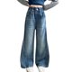 thumbnail image 2 of Cowsor Girls Baggy Jeans Distressed Denim Pants Elastic Waist Wide Leg Jeans for Girls Kids Loose, 2 of 7