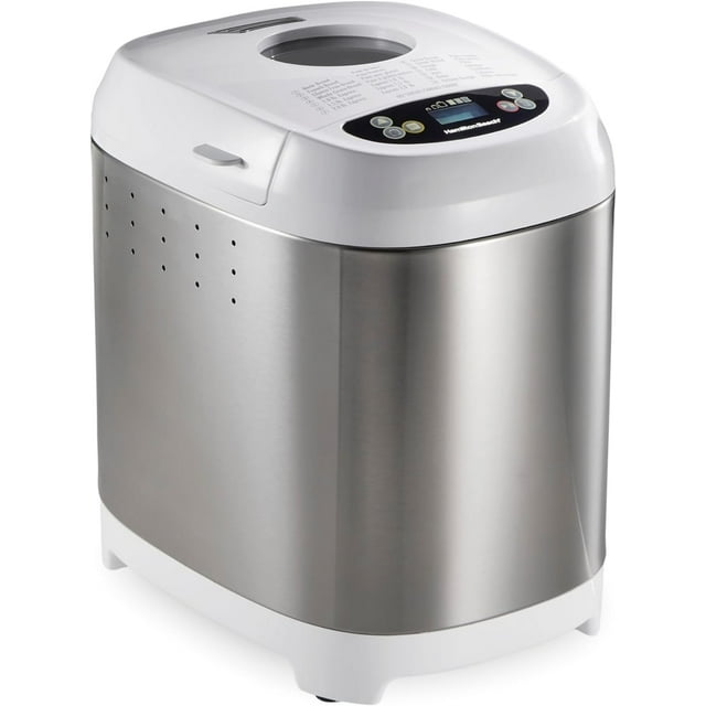 Hamilton Beach Digital Electric Bread Maker Machine Artisan and Gluten-Free, 2 lbs Capacity, 14 Settings, White and Stainless Steel (29987MN)
