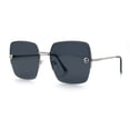 thumbnail image 4 of Womens Jaguar Head Stud Half Rim Metal Rim Oversized Rectangle Sunglasses Silver - Black, 4 of 8