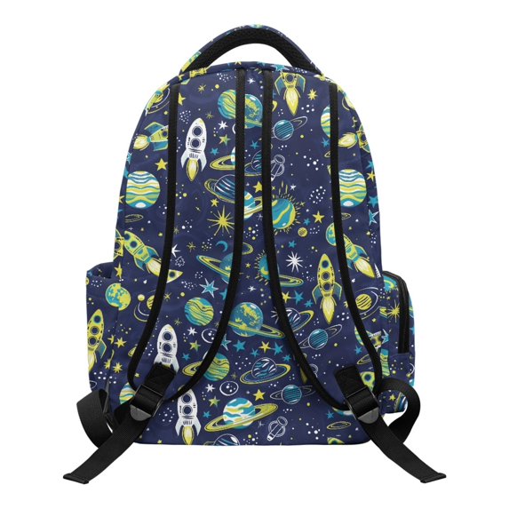 CHAQLIN Space Rocket Planets Pattern Large Capacity School Bags with Waterproof Padded Big Kids Backpack, Lightweight 17 Inch College Students Backpacks for Travel Primary School