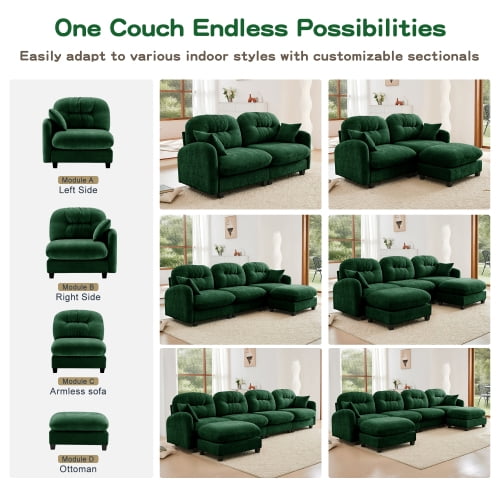 GAKMCIL 107" Loveseat Sofa with 1 Ottoman, 3 Seater with Upholstered Large Size Deep Seat,Cloud Sectional Couches Chenille Fabric for Living Home