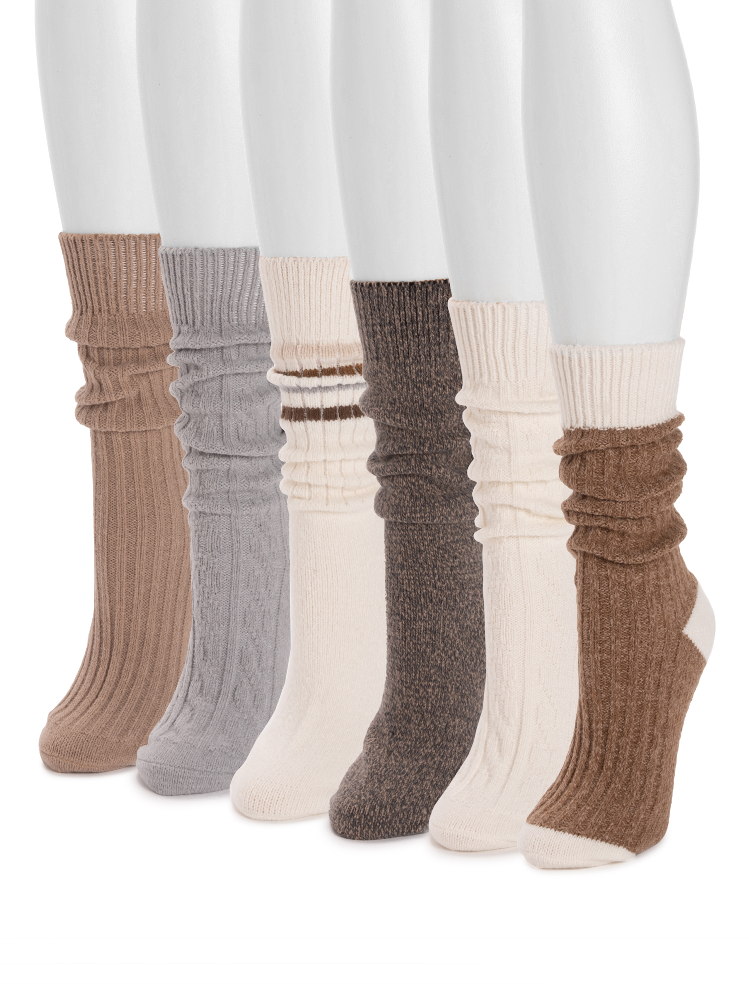 MUK LUKS Women's Mid-Calf Tall Boot Socks, 6-Pack, Fits Shoe Sizes 6-11