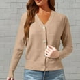 thumbnail image 2 of QASIEATN Sweaters for Graceful Women Fashion, Wool Long Sleeve Lightweight Summer V Neck Cardigan Button Down Cable Knit Sweaters, Womens Fall Tops, 2 of 5
