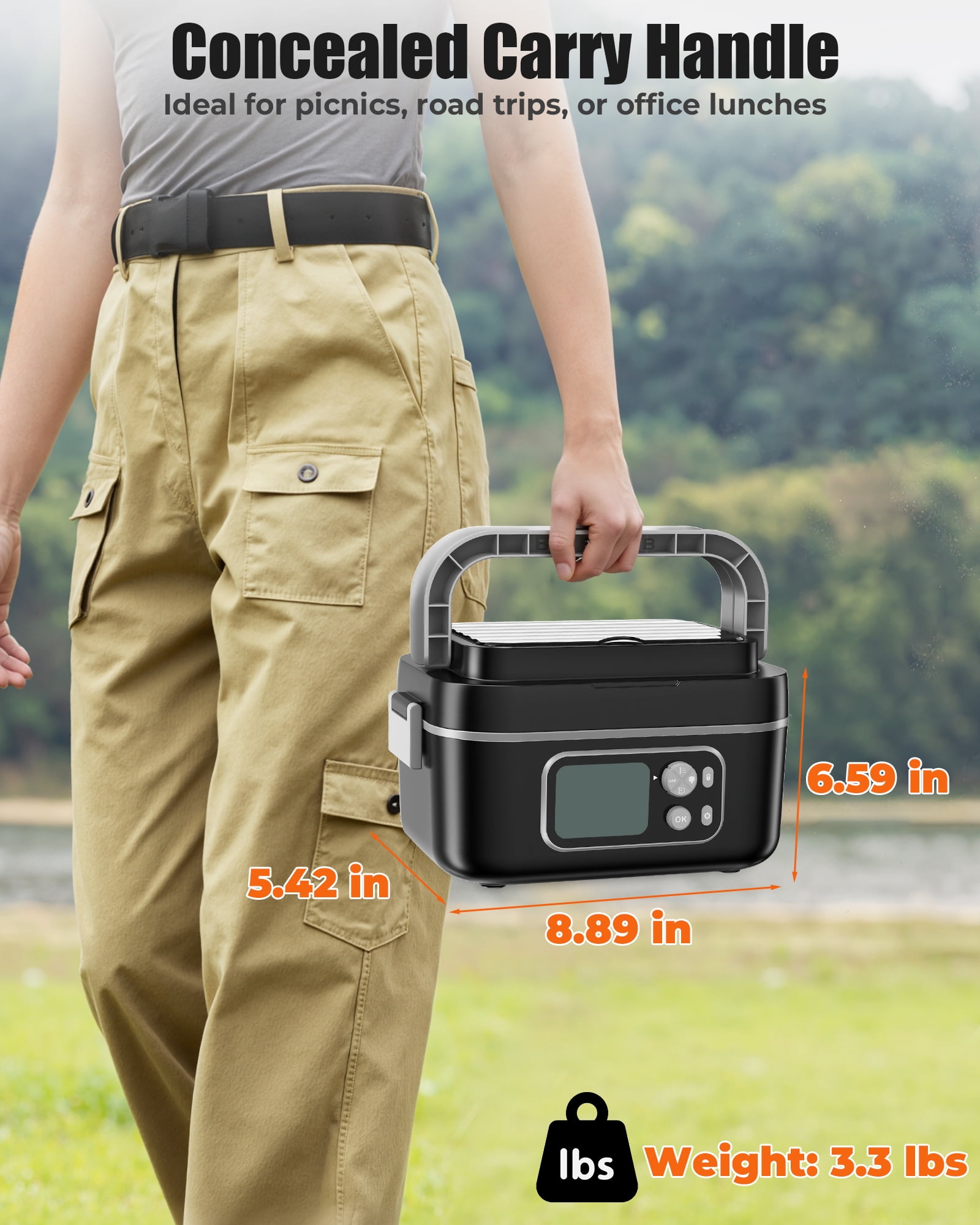1.5L Portable Electric Lunch Box with Adjustable Temperature and Timing for Students and Elderly for Healthy Dieting, Stainless Steel Liner, Supports PD 3.1 and QC 3.0+ Fast Charging
