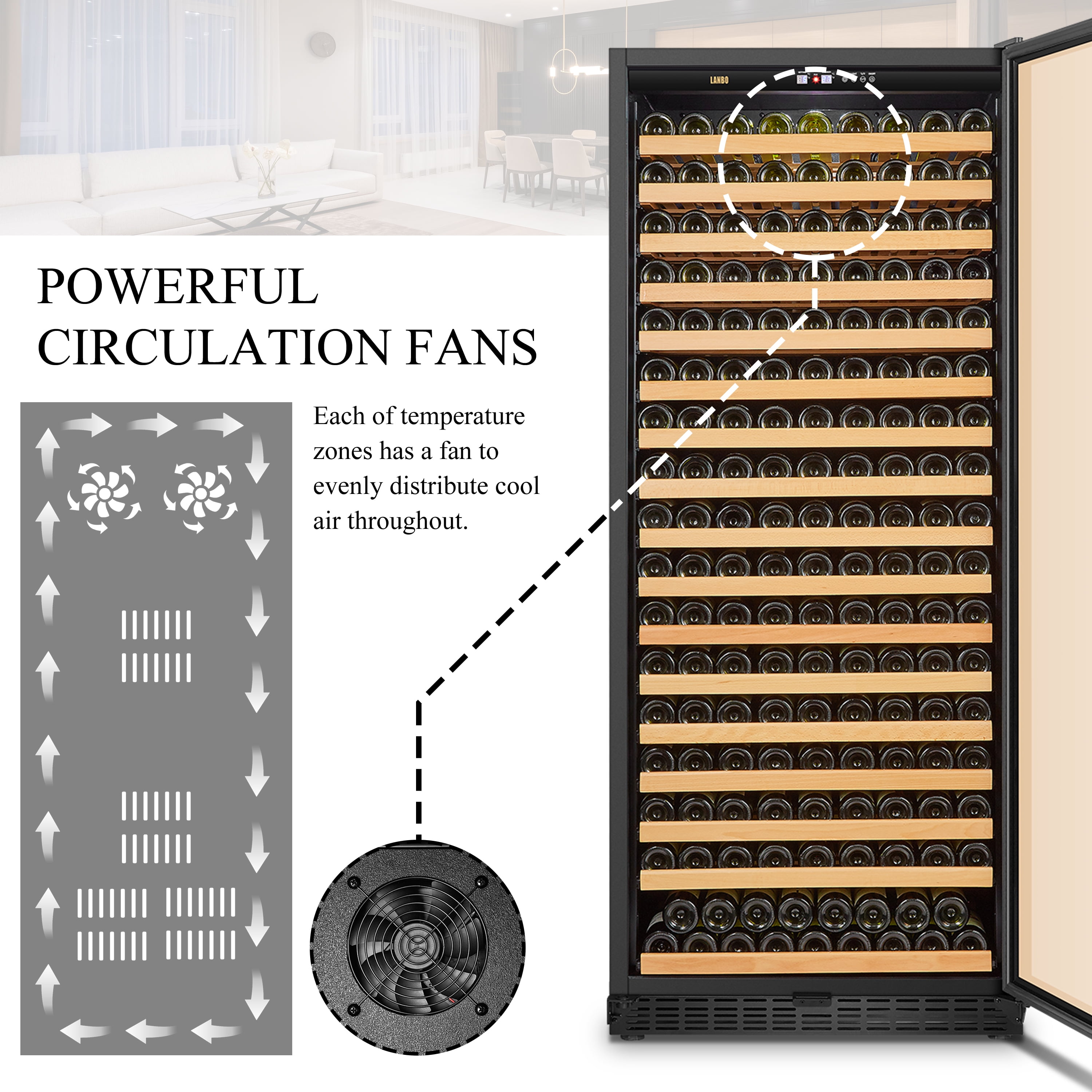 Lanbo 289 Bottle Built-in Single Zone Wine Cooler 32 inch Width