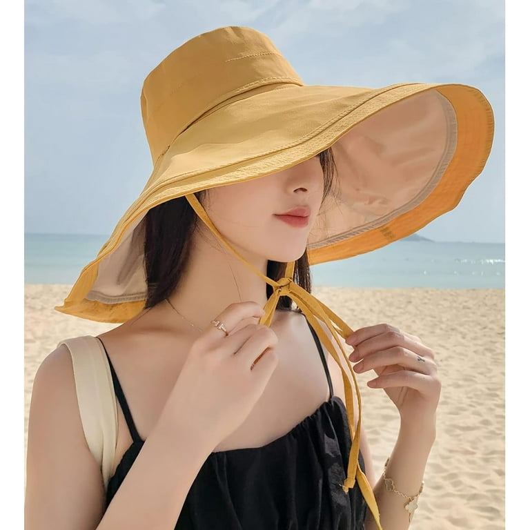 Super Wide Brim Women Sun Hat Cotton Floppy Packable Reversible