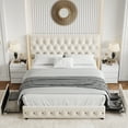 thumbnail image 2 of Homfa Queen Size Storage Bed, Velvet Platform Bed Frame with 4 Drawers, Upholstered with Adjustable Headboard, Off White, 2 of 7